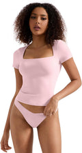 SUUKSESS Women Double Lined Fitted Square Neck Crop Tee - Soft, Slim 2