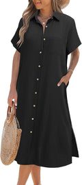 Women Button Down Shirt Dress Summer 2025 - Knee-Length Cover Up