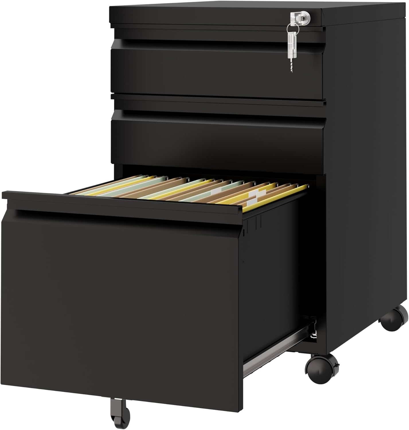 3 Drawer Mobile File Cabinet with Lock for Home Office Storage