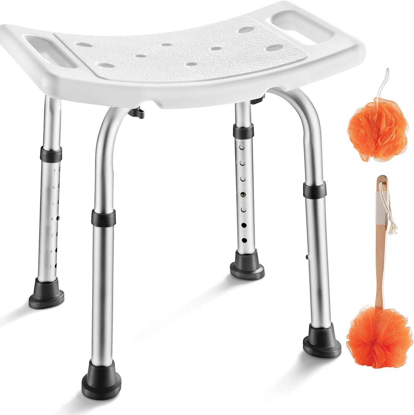 Adjustable Shower Chair - Back Scrubber & Sponge Included