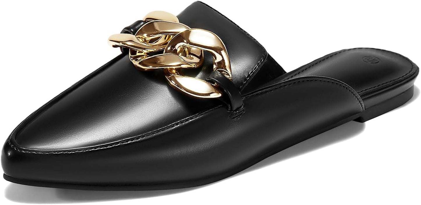 Juliet Holy Womens Mules Flats with Stylish Metal Chain Design