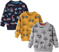 Toddler Boys Cotton Pullover Crewneck Sweatshirt 3-Pack - Comfortable