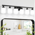 6 Light Bathroom Vanity Light with Square Frosted Glass Design