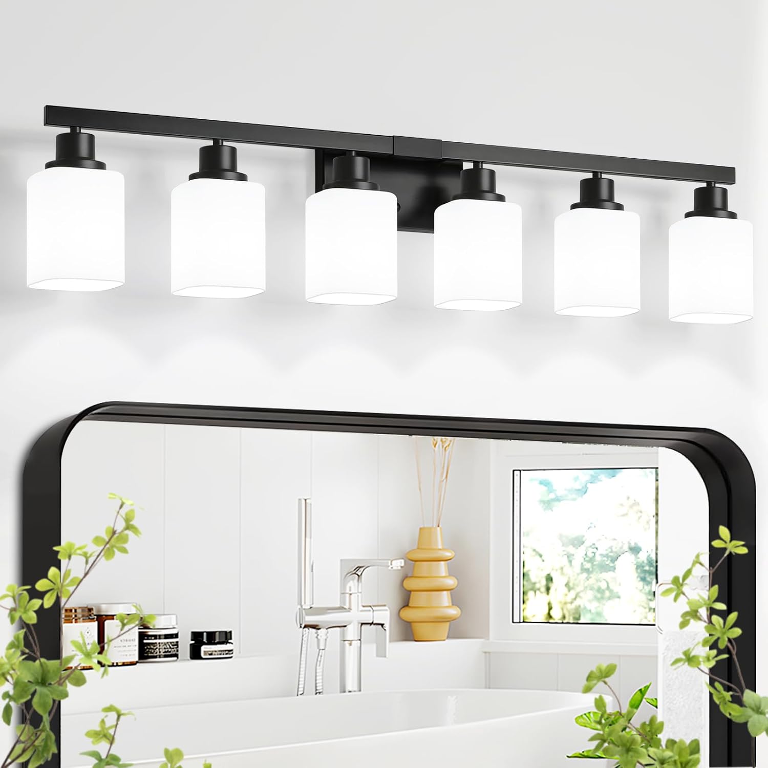 6 Light Bathroom Vanity Light with Square Frosted Glass Design