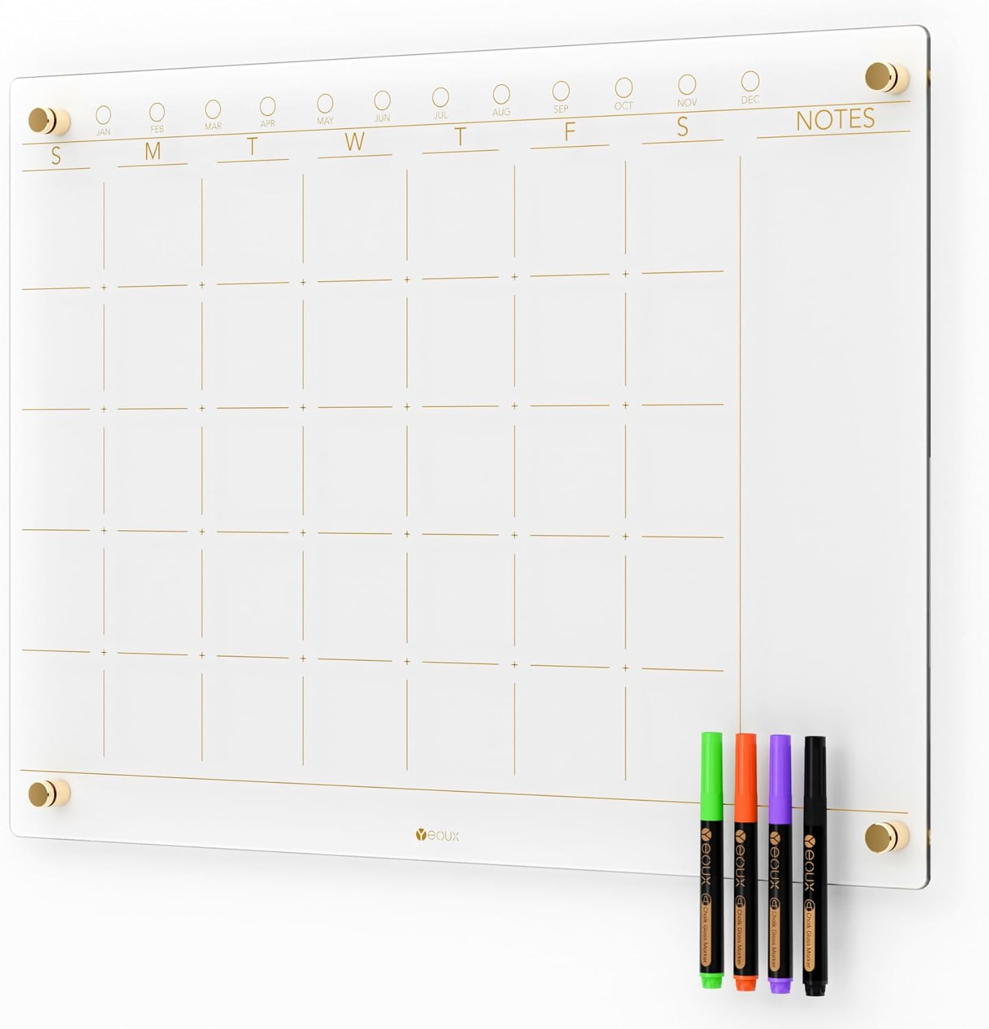 Clear Glass Monthly Dry Erase Calendar for Home & Office Use