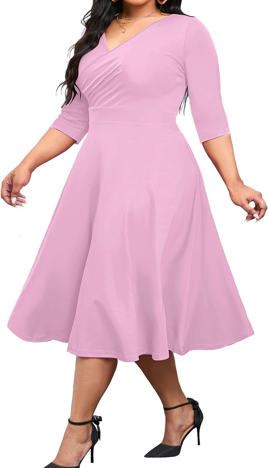 CLOCOR Women's Plus Size Midi Dress for Elegant Casual Style