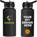 Personalized Custom Water Bottles 32oz - Insulated Printed Text Logo