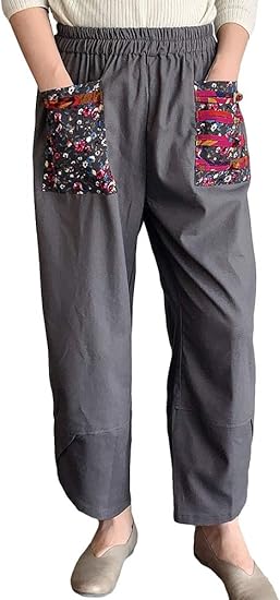 Minibee Women's Baggy Linen Wide Leg Trousers for Comfort