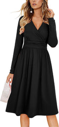 OUGES Women's Fall Long Sleeve Wrap V Neck Midi Dress (Style N7TH)