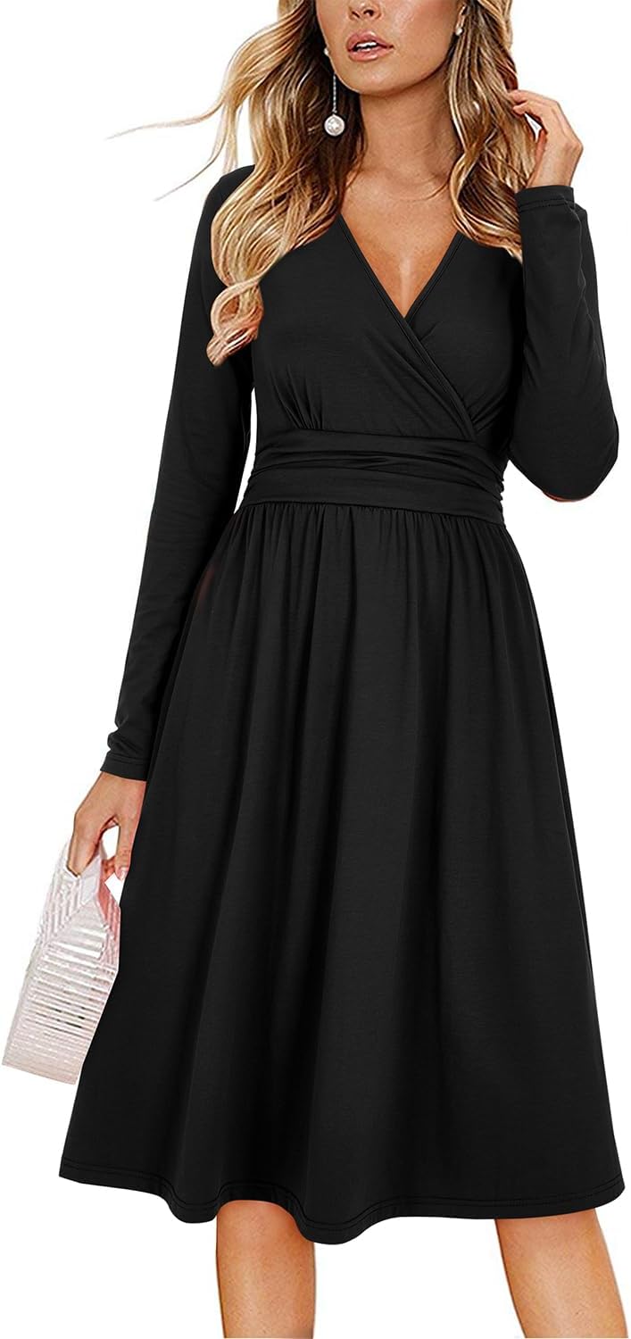 OUGES Women's Fall Long Sleeve Dress with Pockets for Weddings