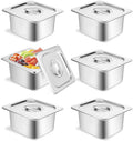 1/6 Size 4in Deep Stainless Steam Table Pans with Lids - 6 Set