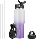 40 oz Insulated Water Bottle with Straw - Fits Car Cup Holder, Keeps