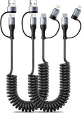 Miger Coiled Lightning Cable 2Pack 4FT 4-in-1 Multi Charging Cable