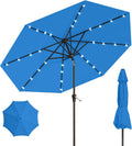 10FT Solar Patio Umbrella Royal Blue - 32 LED Lights, Tilt & Crank