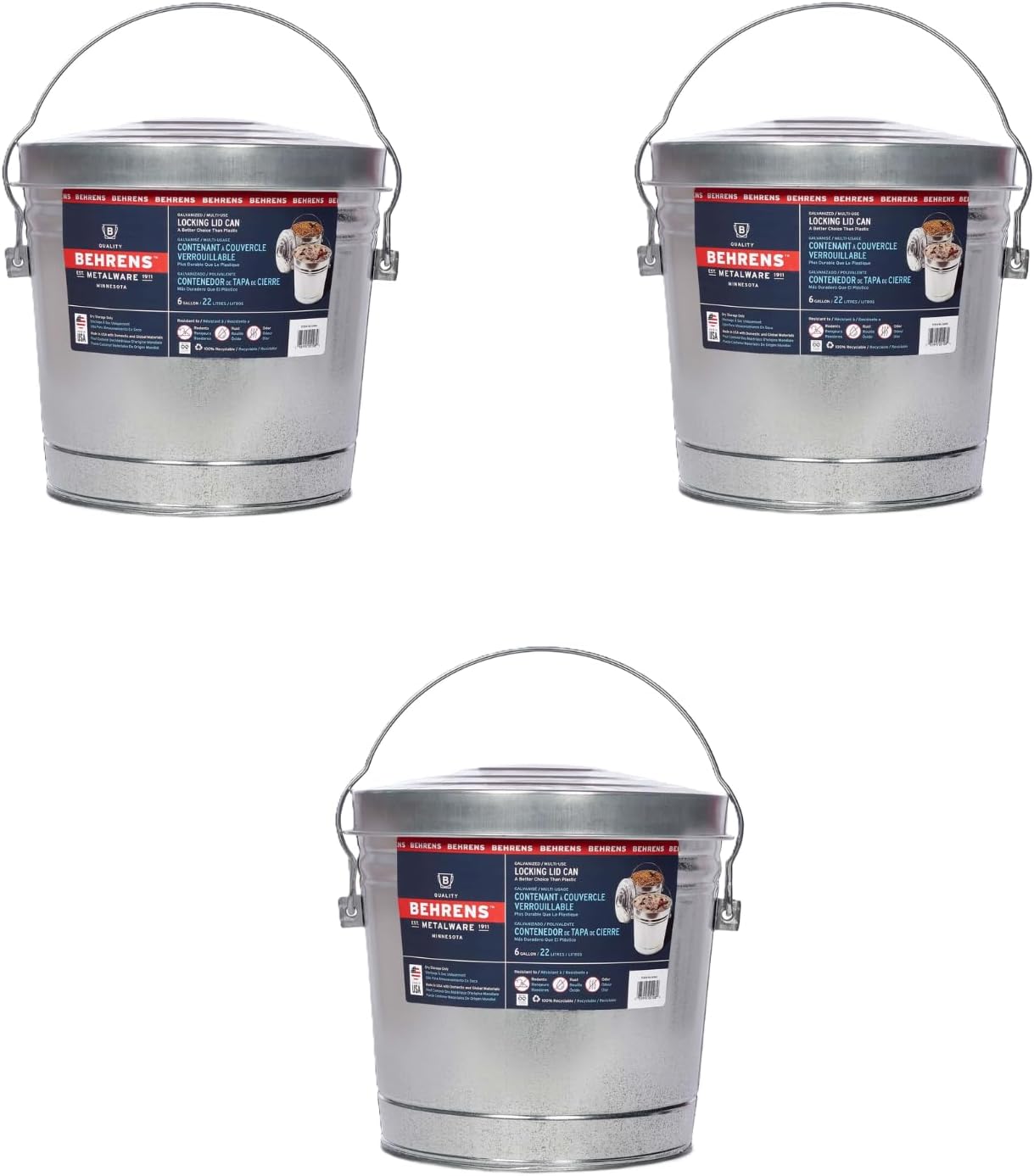 Behrens 6 Gallon Galvanized Steel Storage Can for Multiple Uses