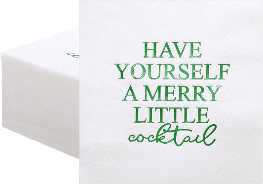 100 Pcs Merry Little Cocktail Christmas Napkins