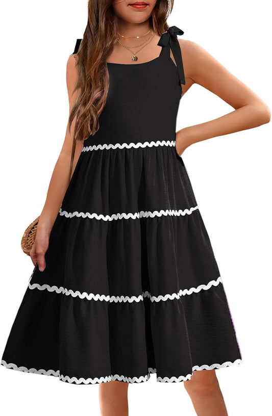 Arshiner Girls Summer Sundress with Bow-Tie Straps and Pockets
