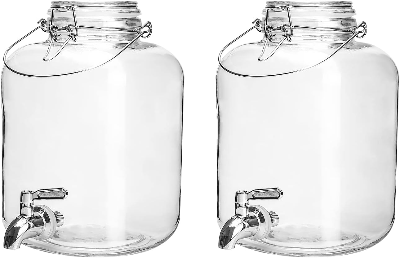 1 Gallon Glass Drink Dispenser for Parties with Spigot & Handle