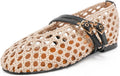 Woven Mary Jane Flats - Mesh Ballet Flats with Double Buckle