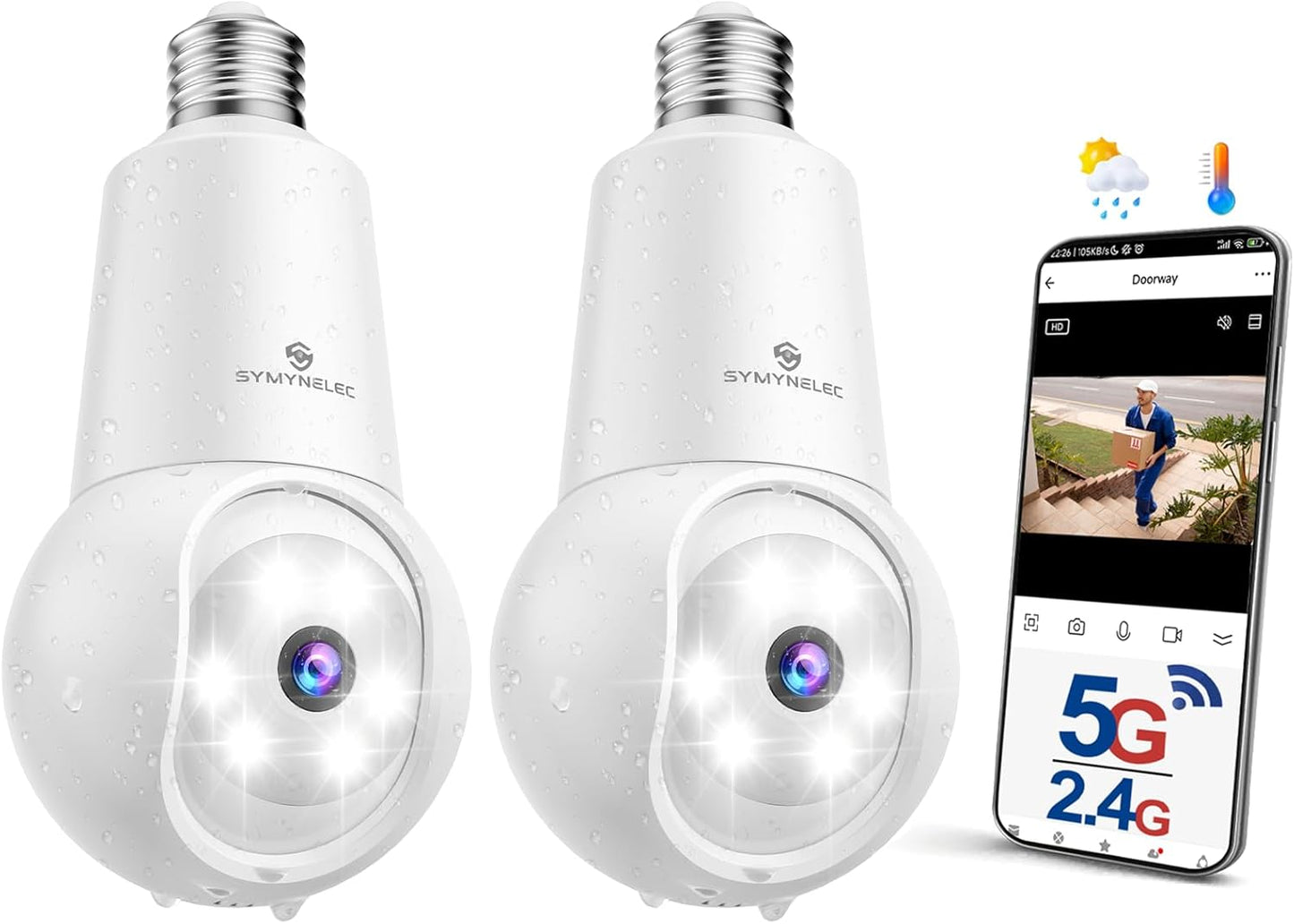 SYMYNELEC Light Bulb Security Camera: 5G WiFi Socket Camera