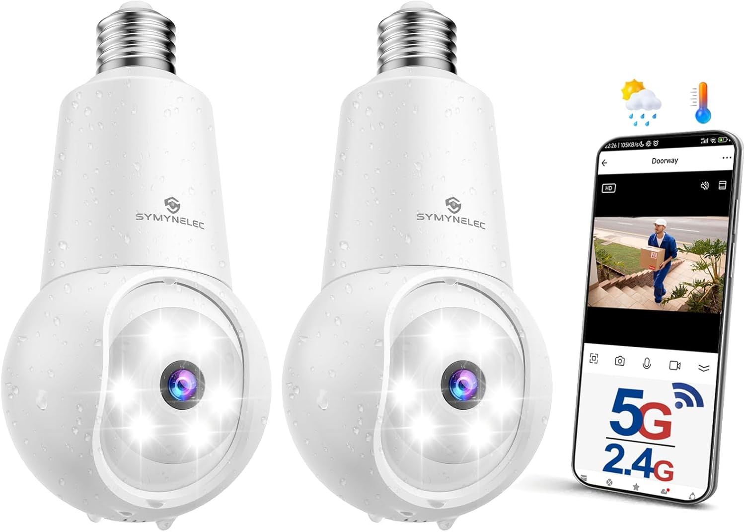 SYMYNELEC Light Bulb Security Camera: 5G WiFi Socket Camera