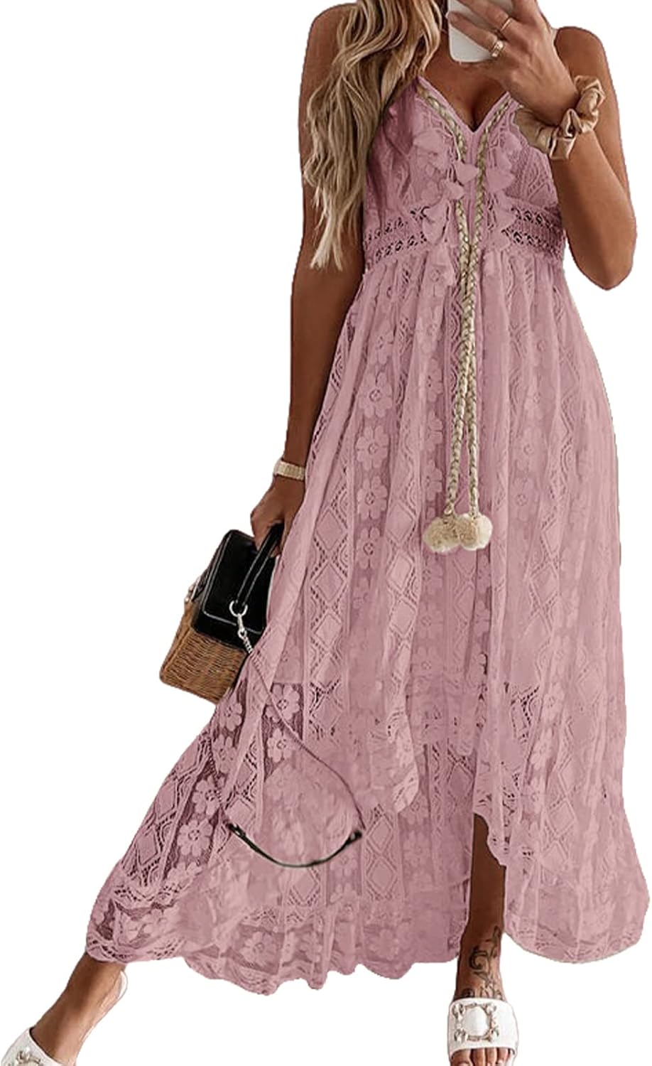 CUPSHE Women's Summer Dresses Sleeveless Lace Casual Maxi Dress