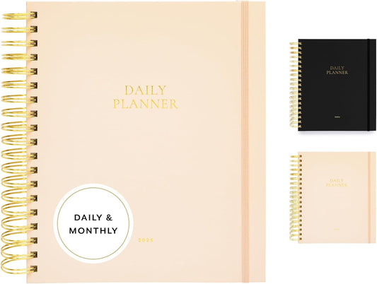 2025 Daily Spiral Planner for Women, Hourly Format, Pale Pink