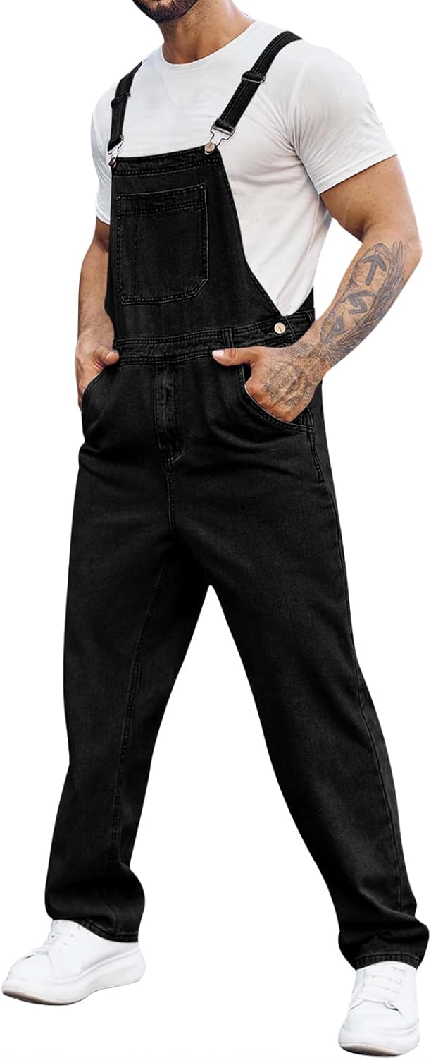 Runcati Men's Denim Bib Overall Jean Romper for Stylish Comfort