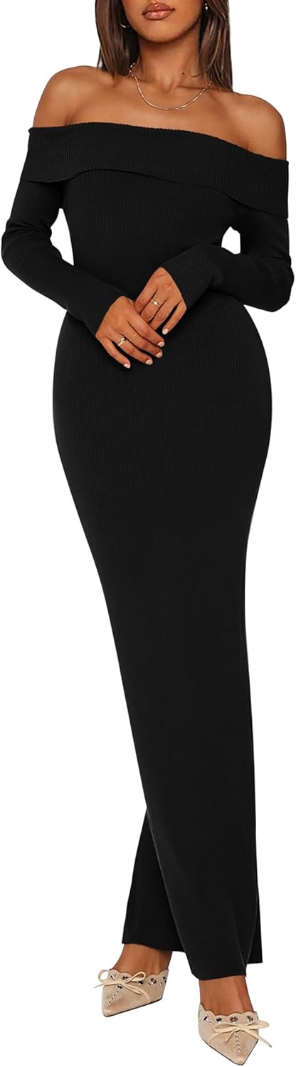 PRETTYGARDEN Women's Off Shoulder Maxi Bodycon Dress for Fall