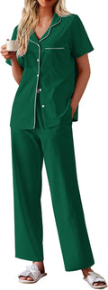Ekouaer Women's 100% Cotton Pajamas Set - Soft Short Sleeve 2-Piece