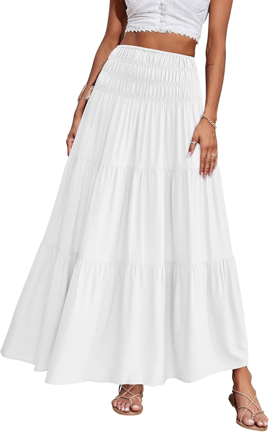 CFLONGE Summer Maxi Skirts for Women - Trendy Floral A Line