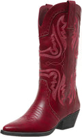 Cowboy Boots for Women Mid Calf Chunky Block Heel Stylish