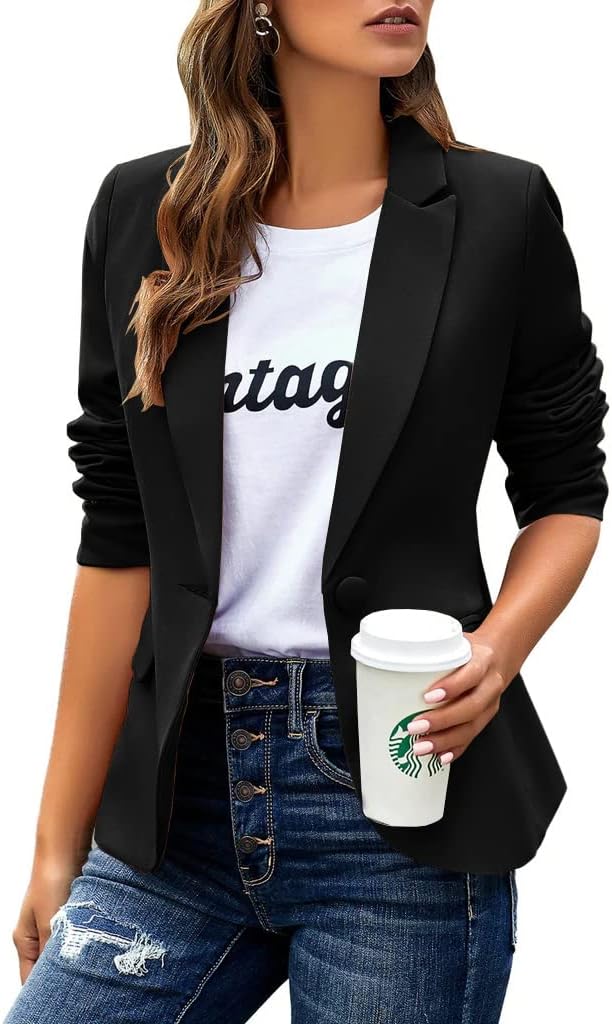 Womens Casual Blazers Long Sleeve Lapel Button Slim Work Jacket