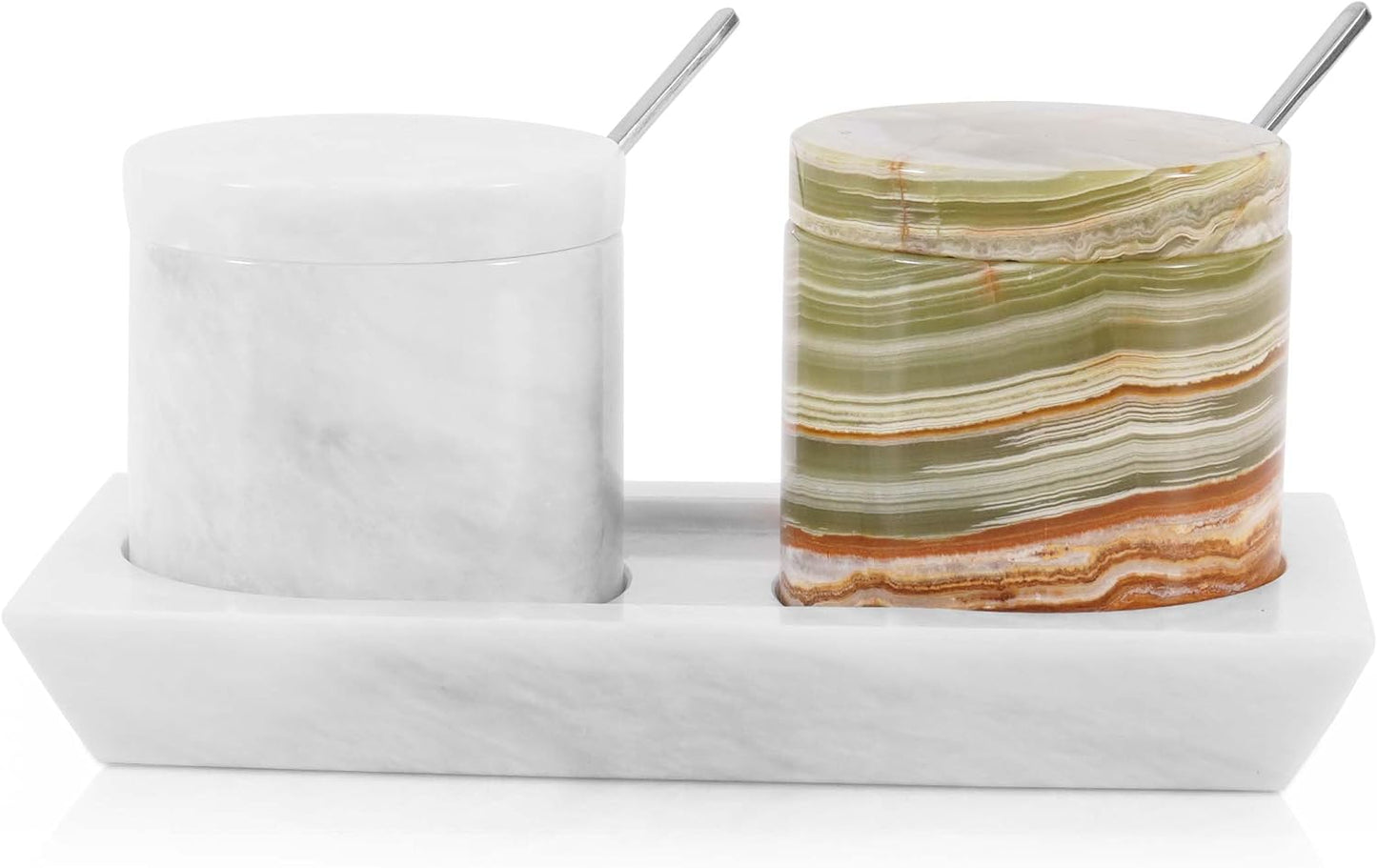 Radicaln Marble Salt Cellar Set of 2 with Tray for Kitchen Use
