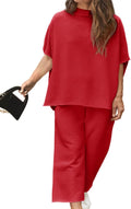 Plus Size Womens 2 Piece Lounge Set - 3/4 Batwing Capelet Top