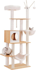 Hey-brother Wooden Cat Tree 66.1 - Modern Walnut Cat Tower