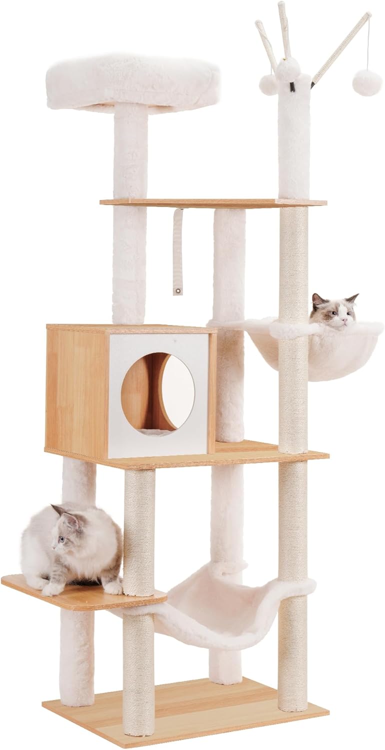 Hey-brother Wooden Cat Tree: Stylish Cat Furniture for Home