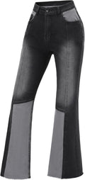 THUNDER STAR Women Patchwork Flare Jeans High Waisted Bell Bottom five