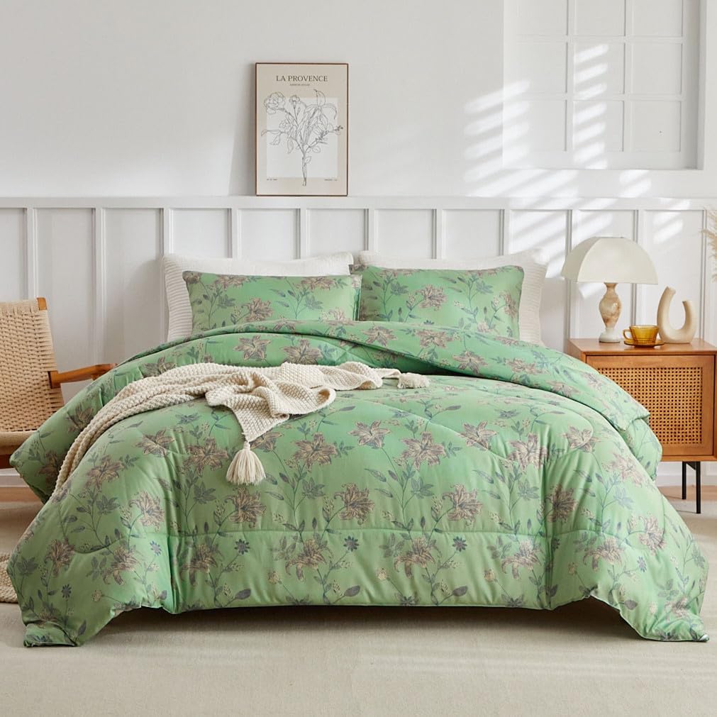 VM VOUGEMARKET Green Floral Bedding Twin XL Comforter Set Review