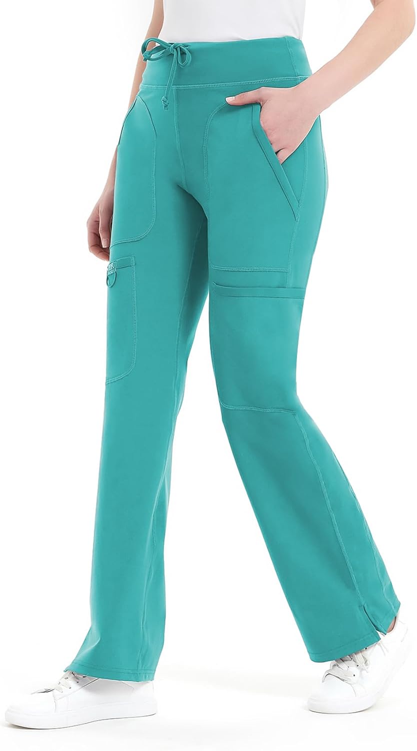 QBK Yoga Scrub Pants for Women - Comfortable Mid Rise Cargo Style