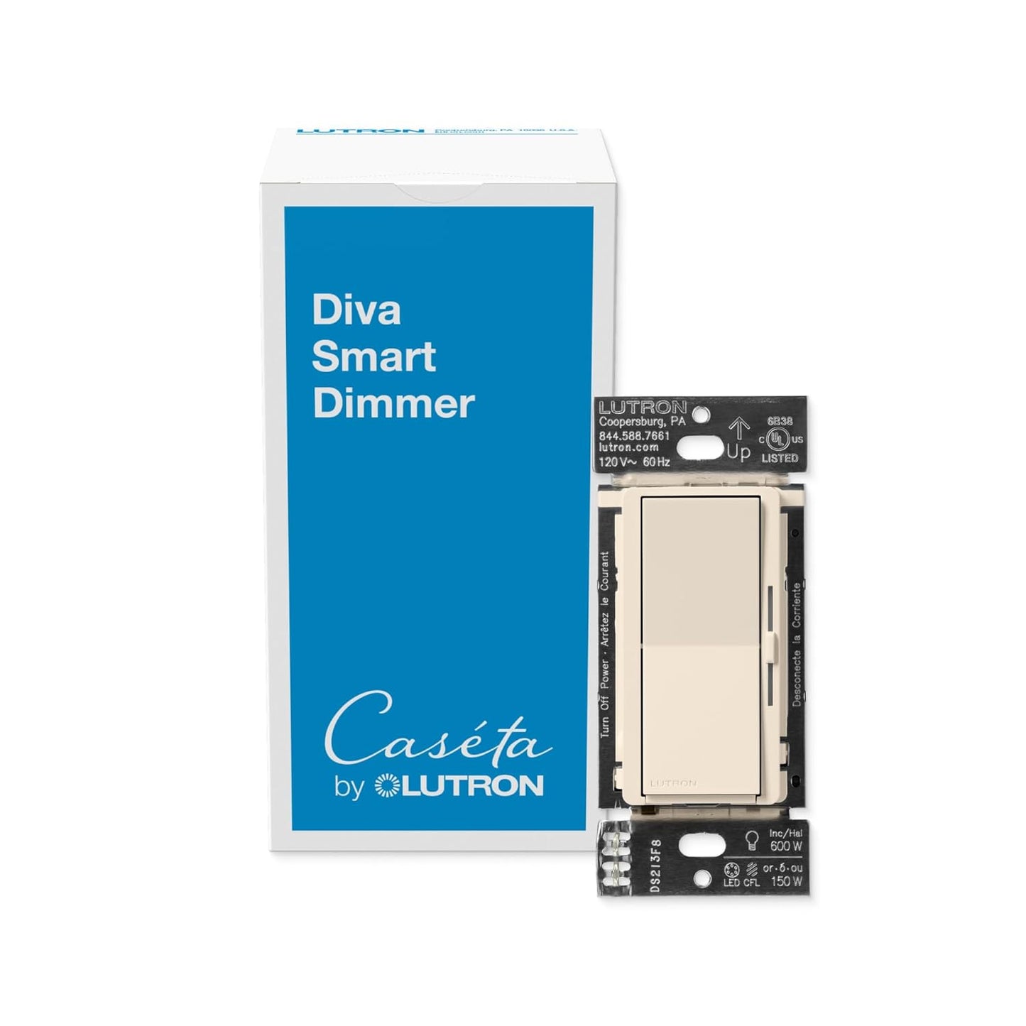 Lutron Diva Smart Dimmer Switch for LED Lights - Light Almond