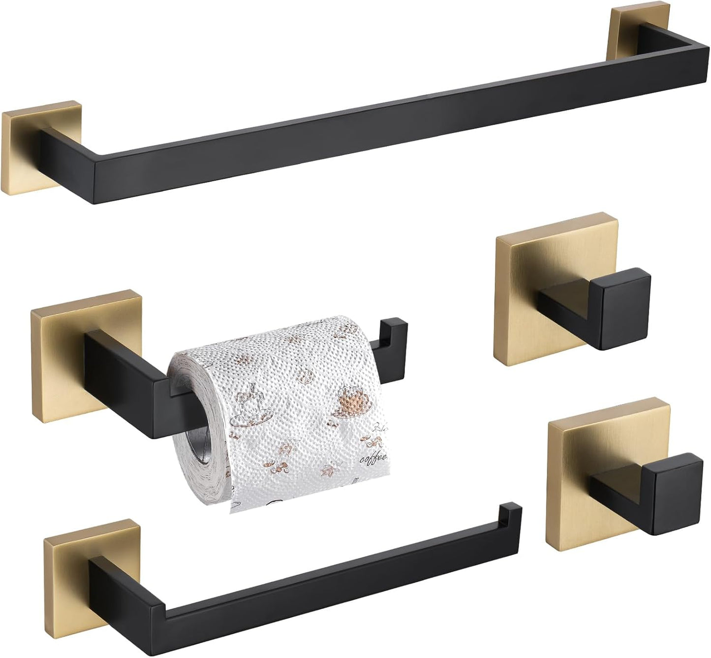 TURS 5-Piece Bathroom Hardware Set in Black and Gold Finish