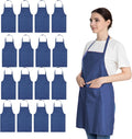 Blue Aprons Bulk for Women Girls with 2 Pockets - Value 16-Pack
