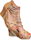 Wedge Sandals With Pearls Across The Top - Comfortable Platform Heels