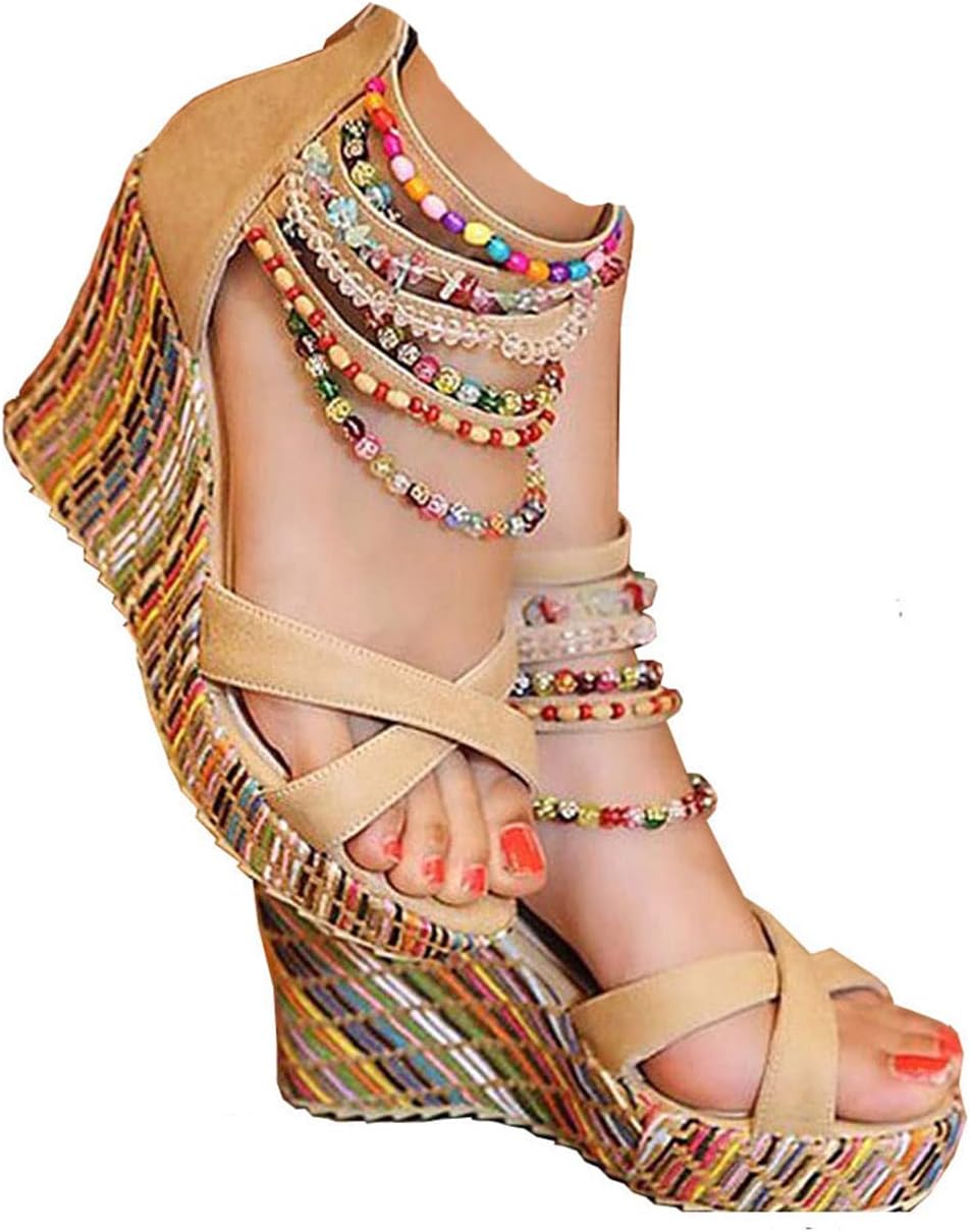 Getmorebeauty Women's Wedge Sandals with Pearls for Style