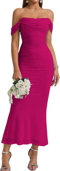 Off The Shoulder Maxi Long Dress Corset Ruched Bodycon (Style WYDQ)