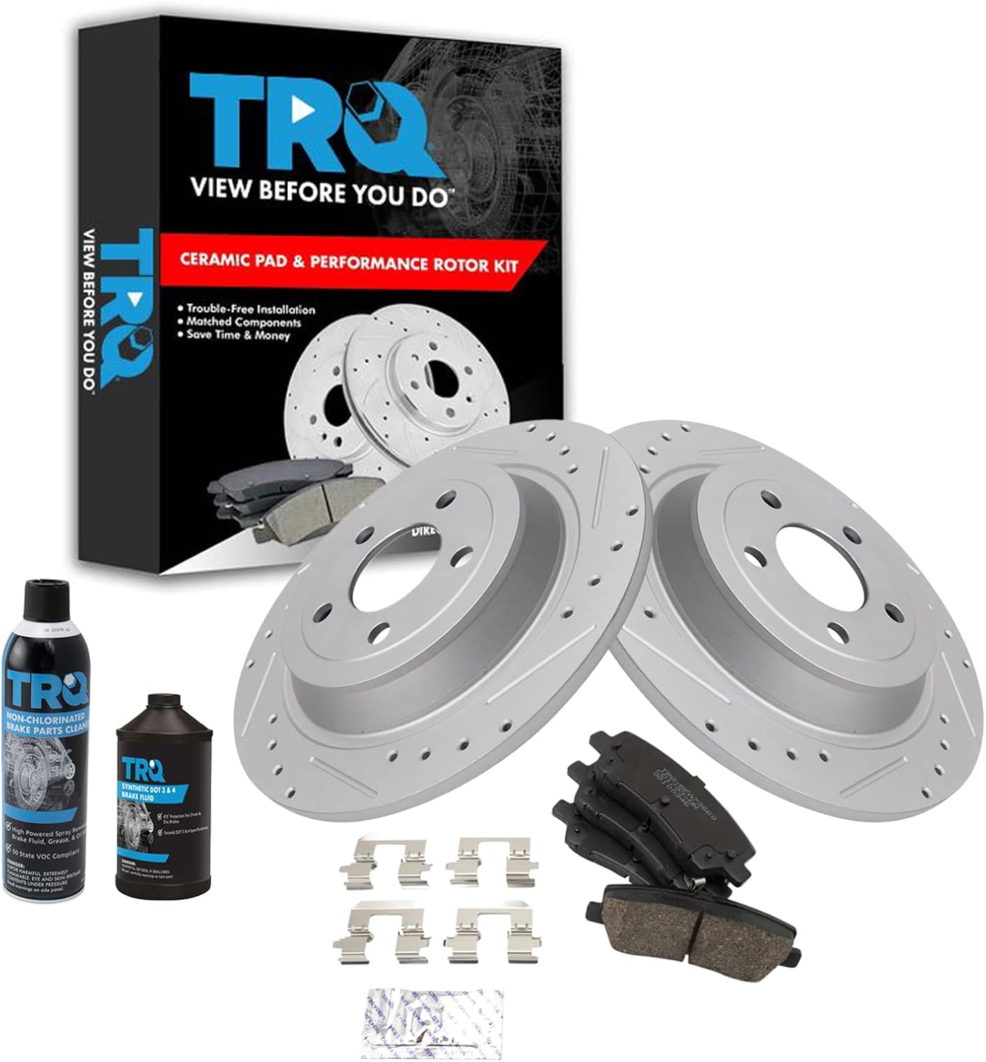 TRQ Rear Performance Brake Pad & Rotor Kit for Ford Mustang