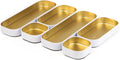 6pc Shallow Metal Organizer Tray Set - Gold/White - Office, Kitchen, Bathroom