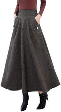 Womens High Waisted Wool Plaid A-line Long Skirt - Warm (Style SDLD)