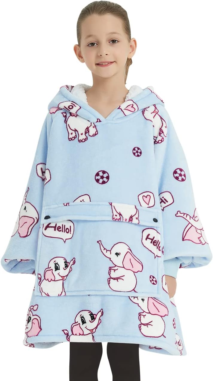 KFUBUO Wearable Blanket Hoodie for Kids - Cozy Sherpa Design